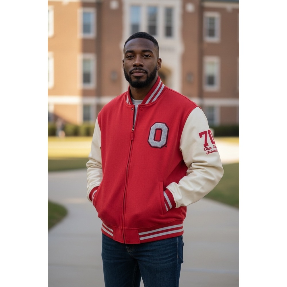 Colosseum Athletics Ohio State Buckeyes Letterman Jacket XL Red Cream Full‎ Zip